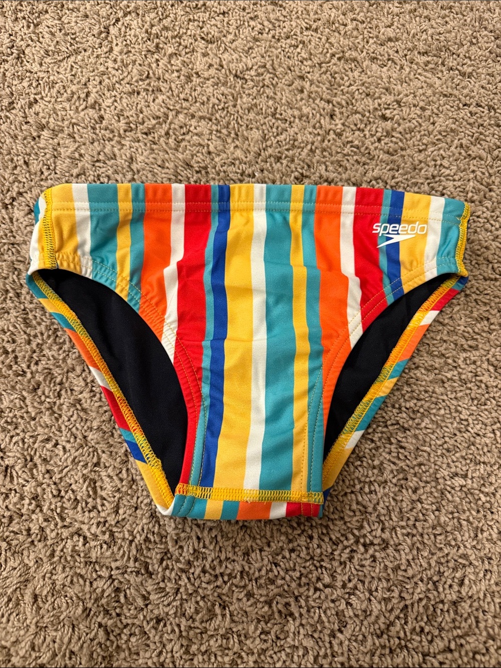 Speedo Boys' Multi-Stripe Swim Brief - Yellow/Orange/Blue
